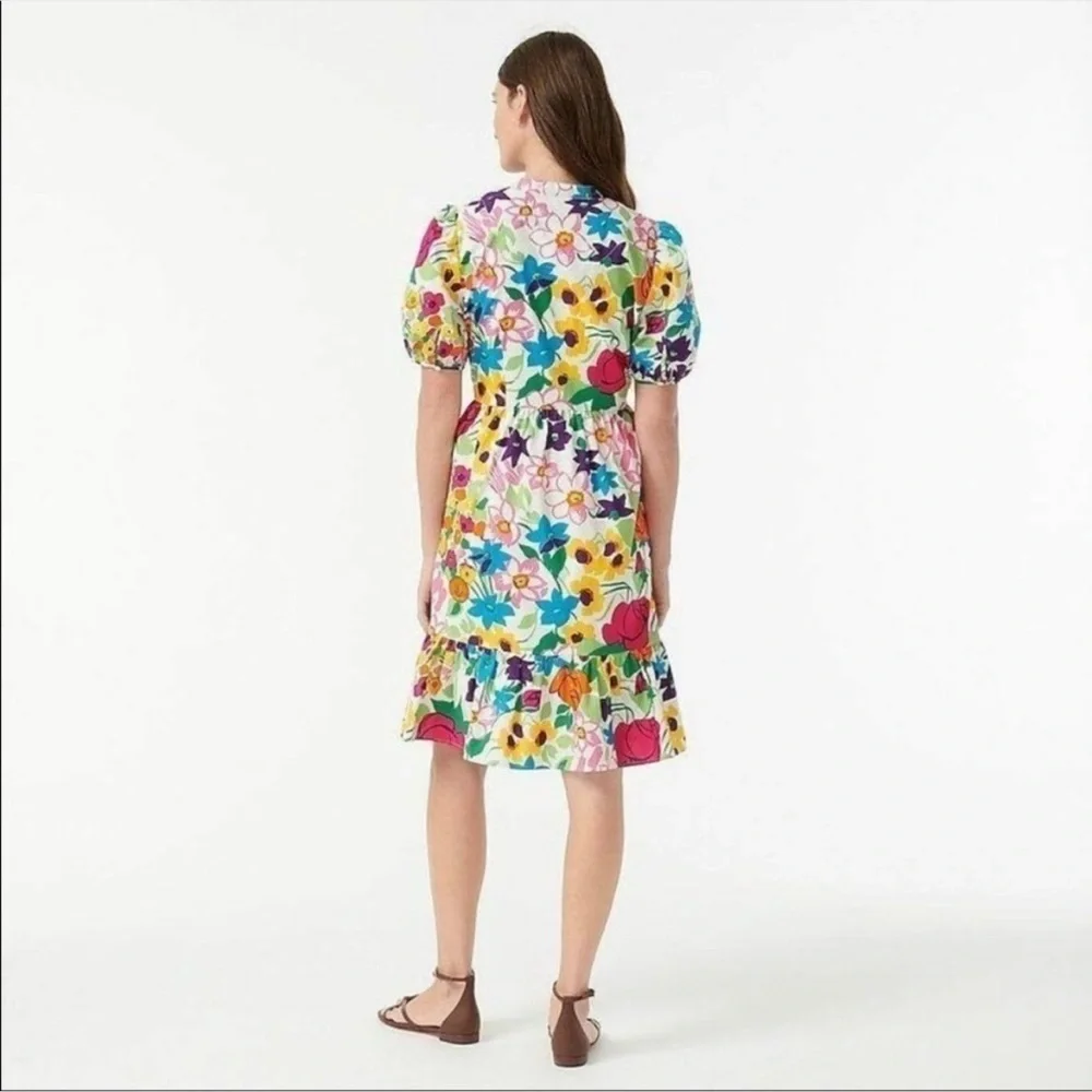 NWT J.Crew Puff-sleeve Dress in Vibrant‎ Garden Print Floral Tiered Shift 4